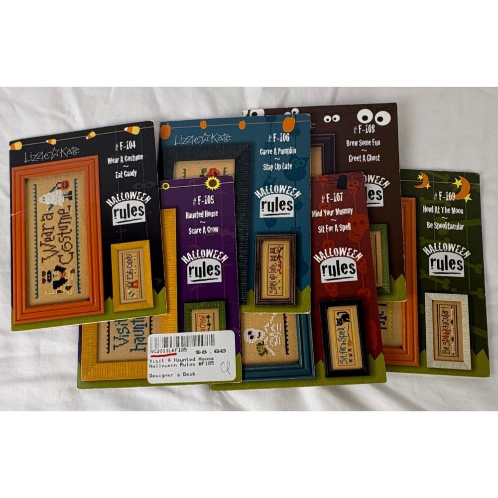 Lizzie Kate Halloween Rules Cross Stitch Patterns F104-F109 Complete Set Charms